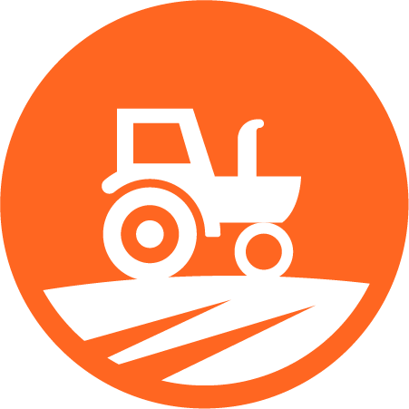 Agriculture tractor in a field white icon