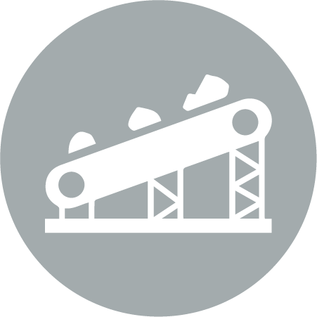 conveyor belt pushing dirt and rocks white icon